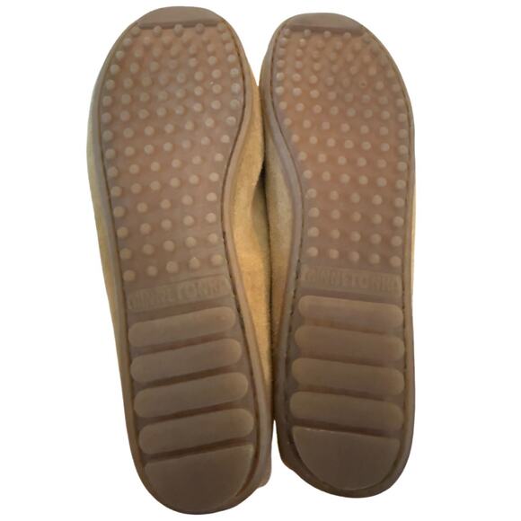 VTG Minnetonka Y2K Camel Brown Suede Beaded Moccasins 11 Hard Sole Boho Fall - Picture 10 of 11